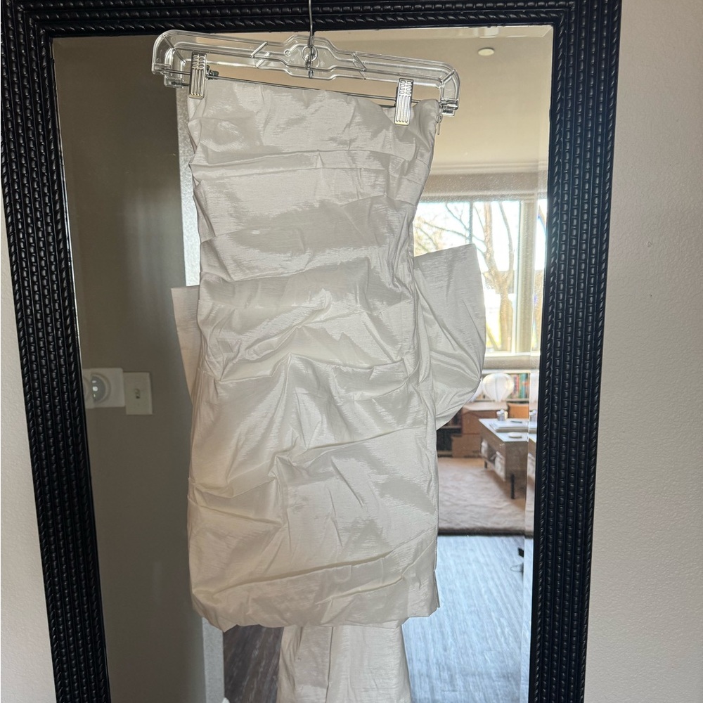White Strapless Fitted Tube Dress with Bow Back Detail